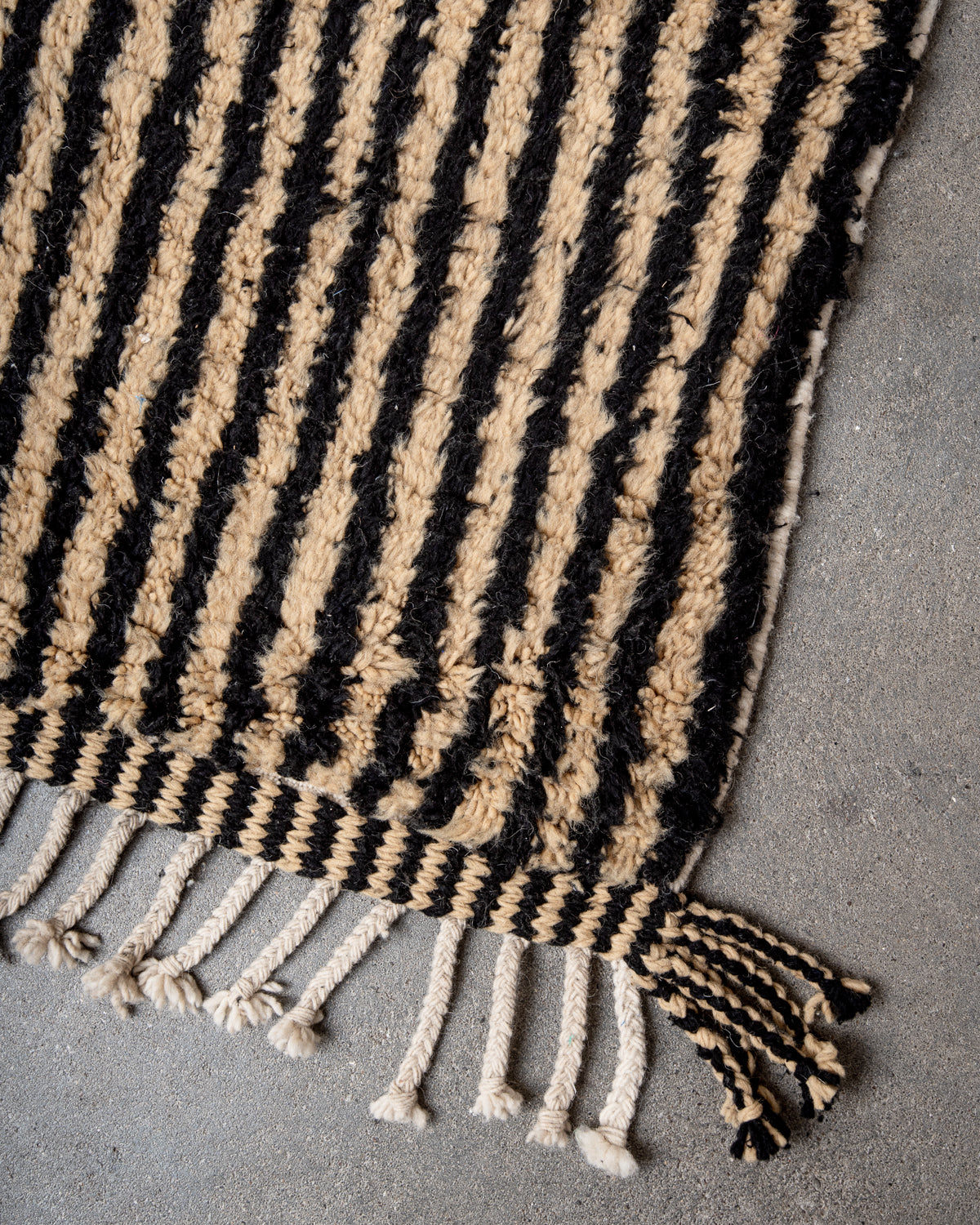 Modern, designer, handcrafted Berber rug from Morocco. Beniourain carpet with beautiful colours and patterns and fluffy wool texture.